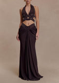 Praxel Halterneck Rhinestone Cutout Skirt Set