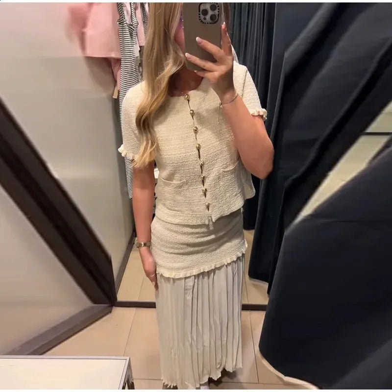 Maxine Knitted Tank Pleated Skirt Set