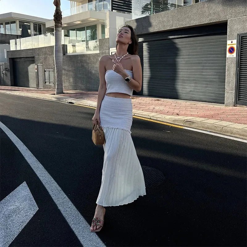 Maxine Knitted Tank Pleated Skirt Set