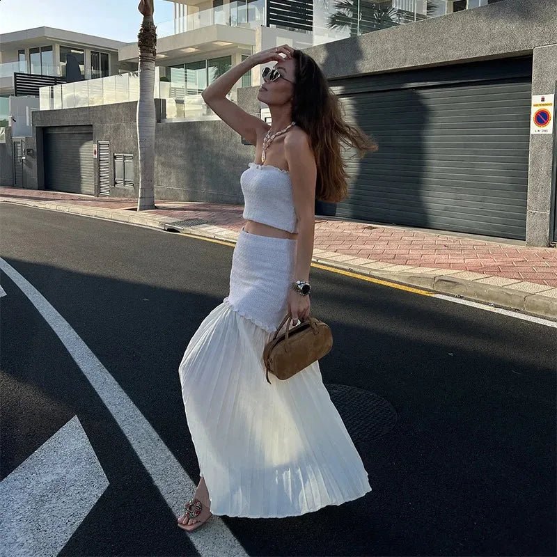 Maxine Knitted Tank Pleated Skirt Set