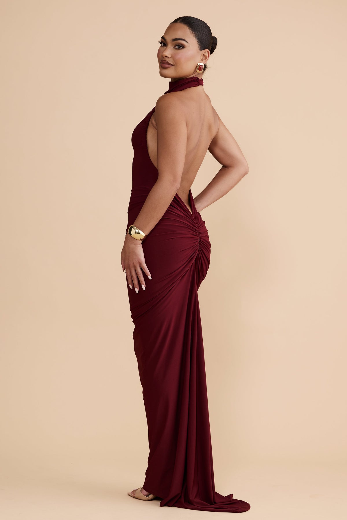 Dalal Backless Maxi Dress In Wine Red