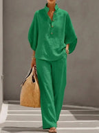 Maribel | Set with Batwing Sleeves and Wide Pants
