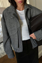 Lily Herringbone Stand Collar Coat