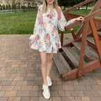 Chiffon Print Puff Sleeves Jumpsuit
