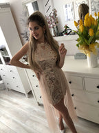 Off-the-shoulder Sequined Mesh Dress