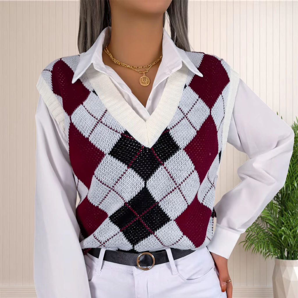 Victory - Burgundy Argyle Knitted Sweater Vest