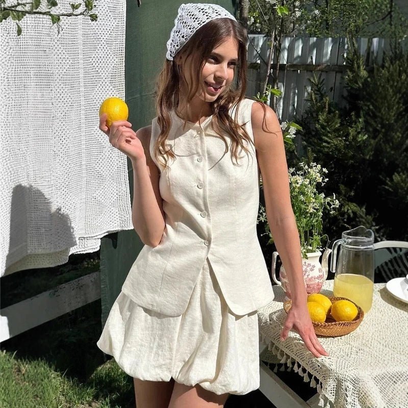 Aaliyah Elegant Vest Skirt Set Summer