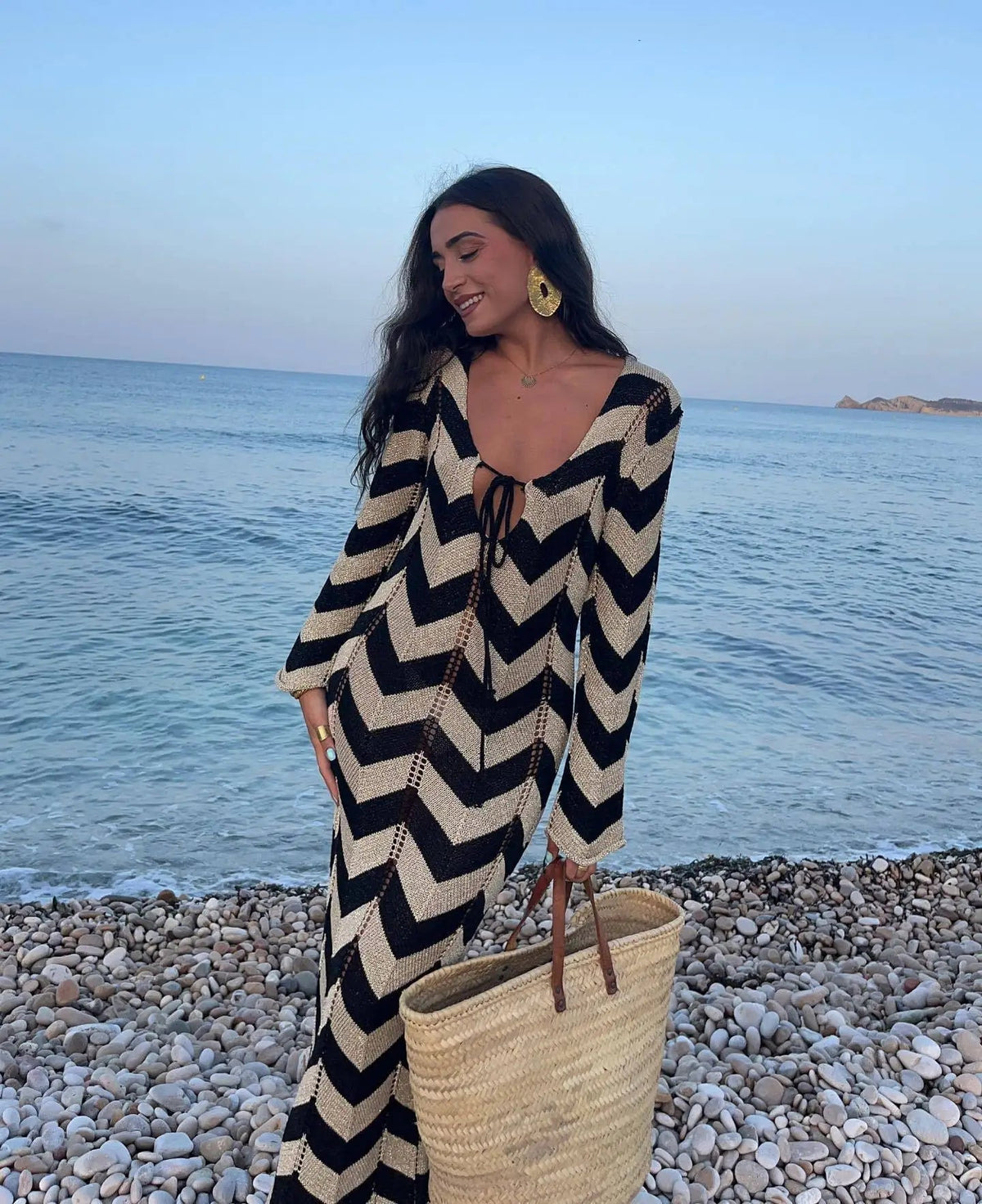 Aimee Striped Knit Long Sleeve Maxi Dress