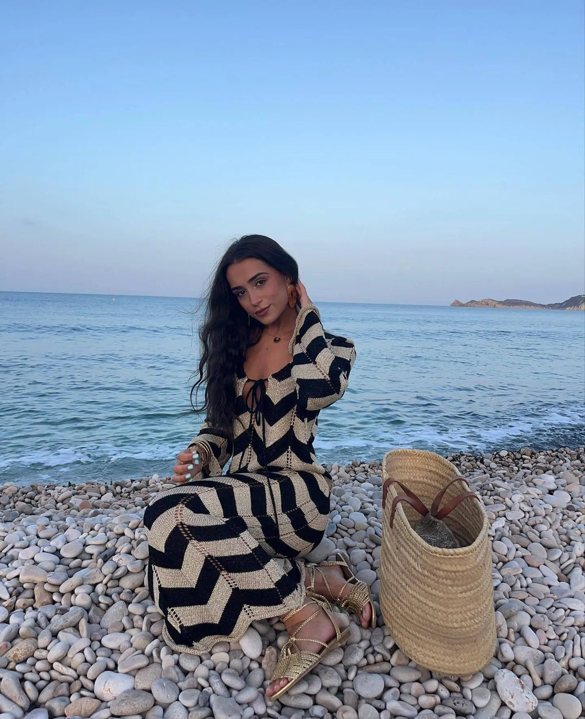 Aimee Striped Knit Long Sleeve Maxi Dress