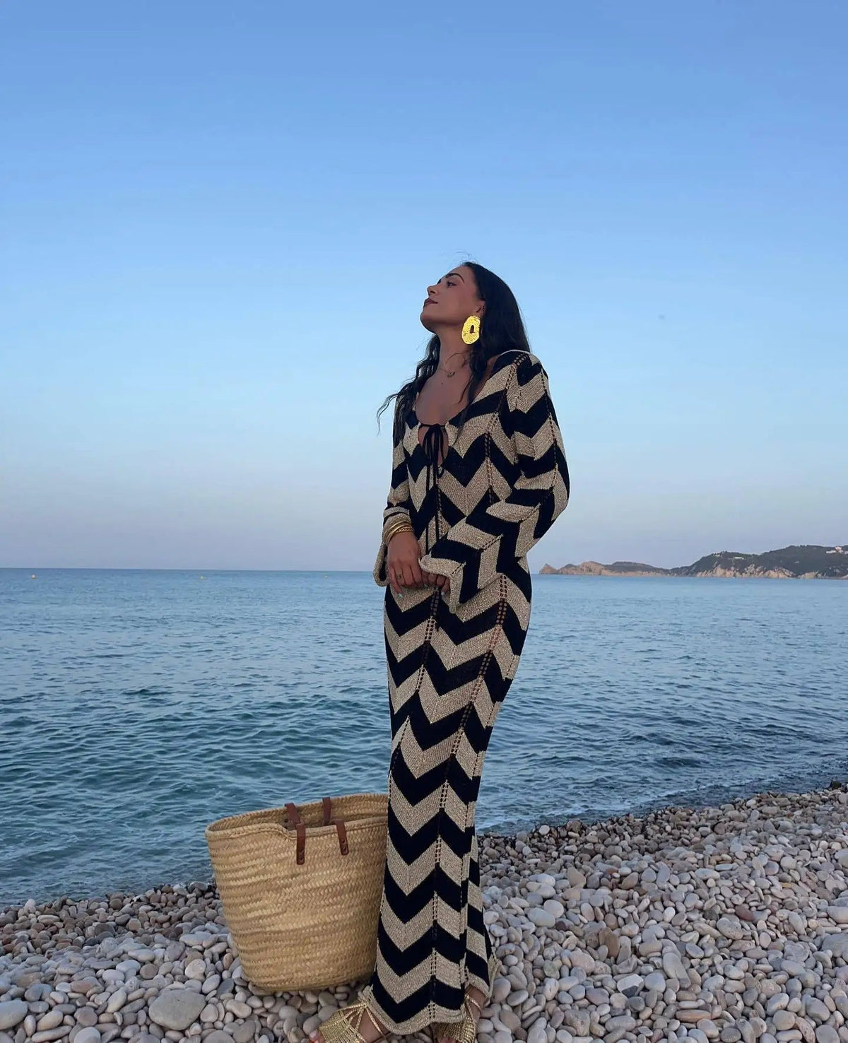 Aimee Striped Knit Long Sleeve Maxi Dress