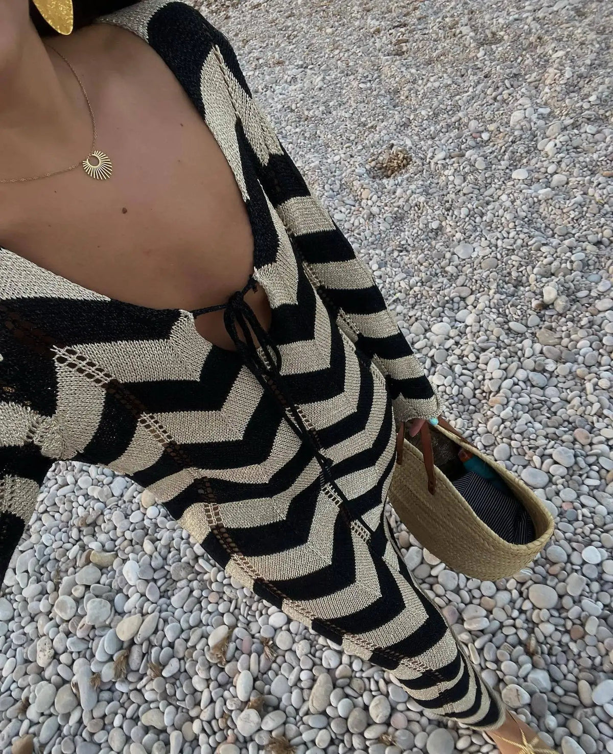 Aimee Striped Knit Long Sleeve Maxi Dress