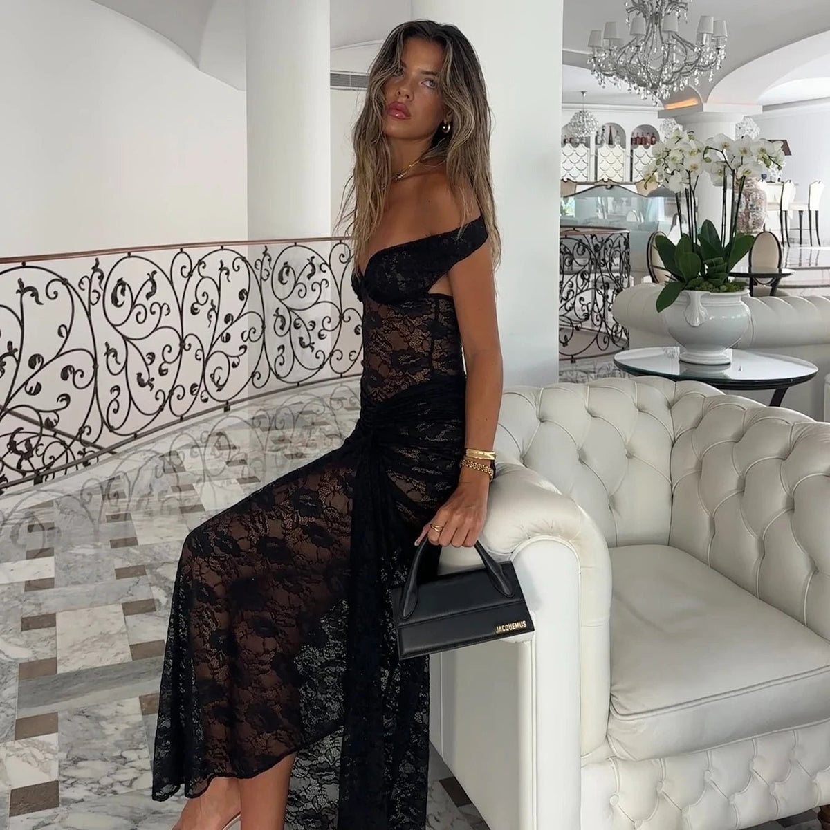 Aleanna Lace Mesh Maxi Dress