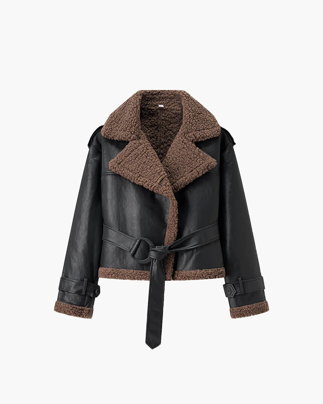 Alessia Short Belted Faux Leather Jacket