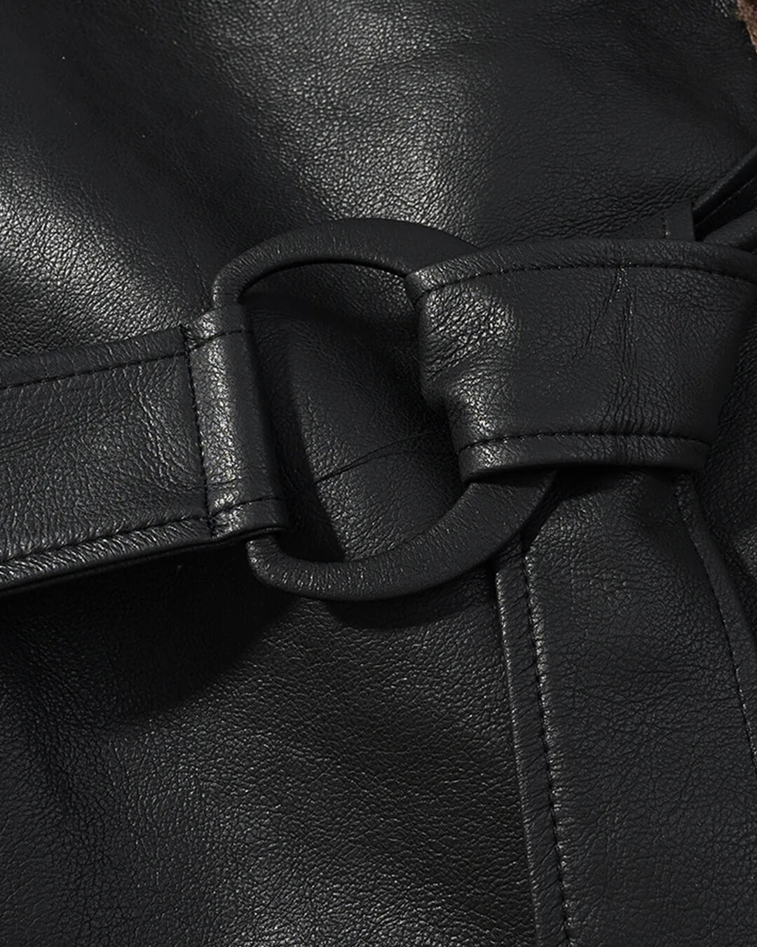 Alessia Short Belted Faux Leather Jacket