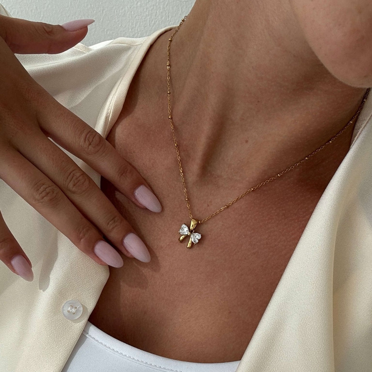 Adaeze Zirconia Bow Pendant Necklace