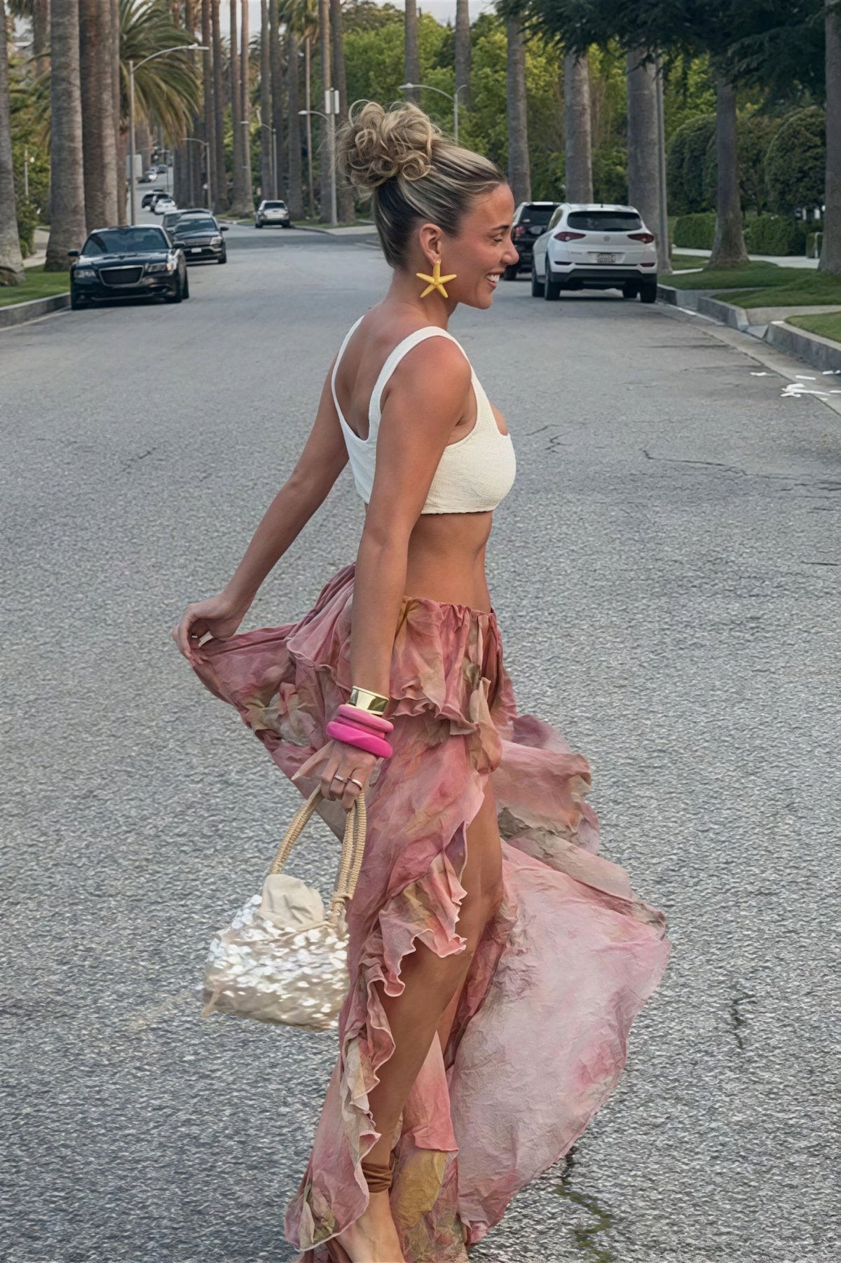 Amarante Floral Ruffled Asymmetrical Skirt