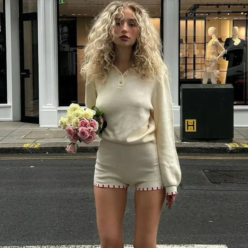 Amaya Knitted Collared Top Shorts Set