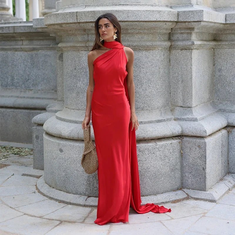 Aneta Satin Halter Cape Dress