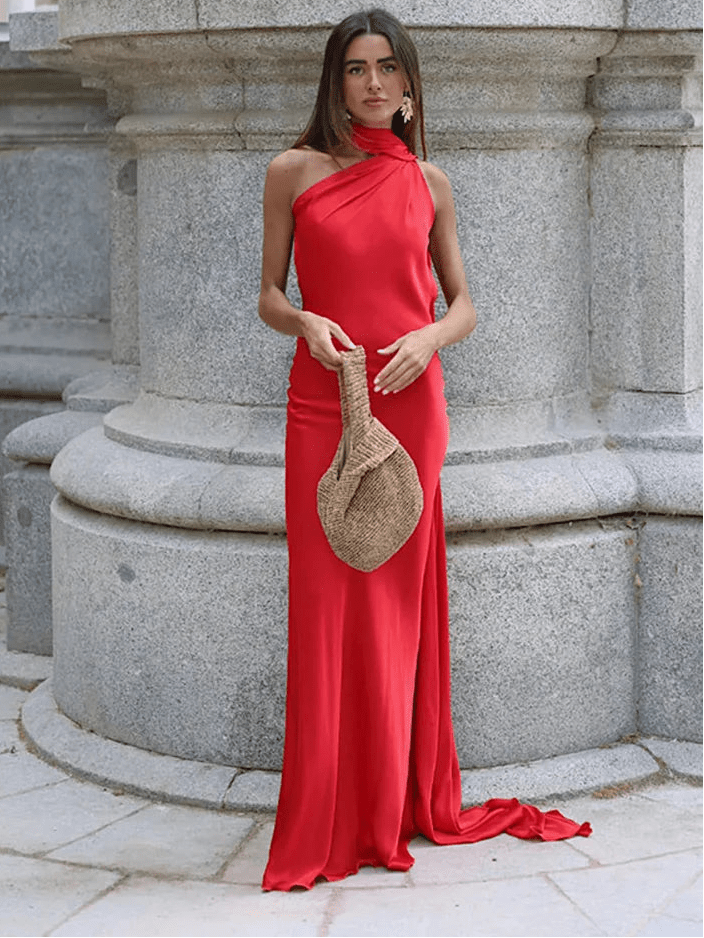 Aneta Satin Halter Cape Dress
