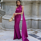 Aneta Satin Halter Cape Dress