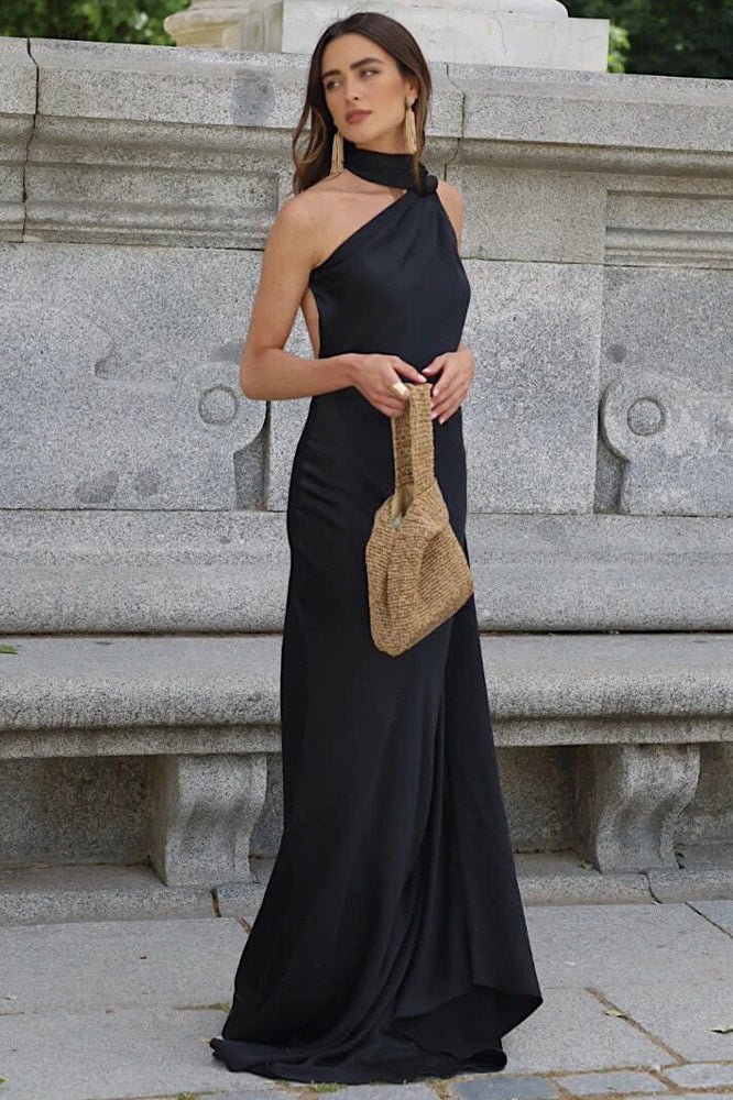 Aneta Satin Halter Cape Dress