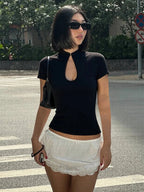 Ariane Mandarin Collar Knot Button Blouse