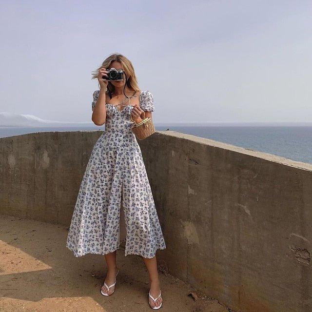 Arianna Puff Sleeve Floral Midi Dress