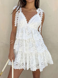 Arianna V-Neck Tiered Lace Mini Dress