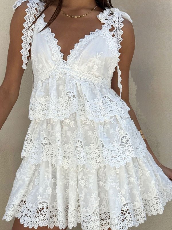 Arianna V-Neck Tiered Lace Mini Dress