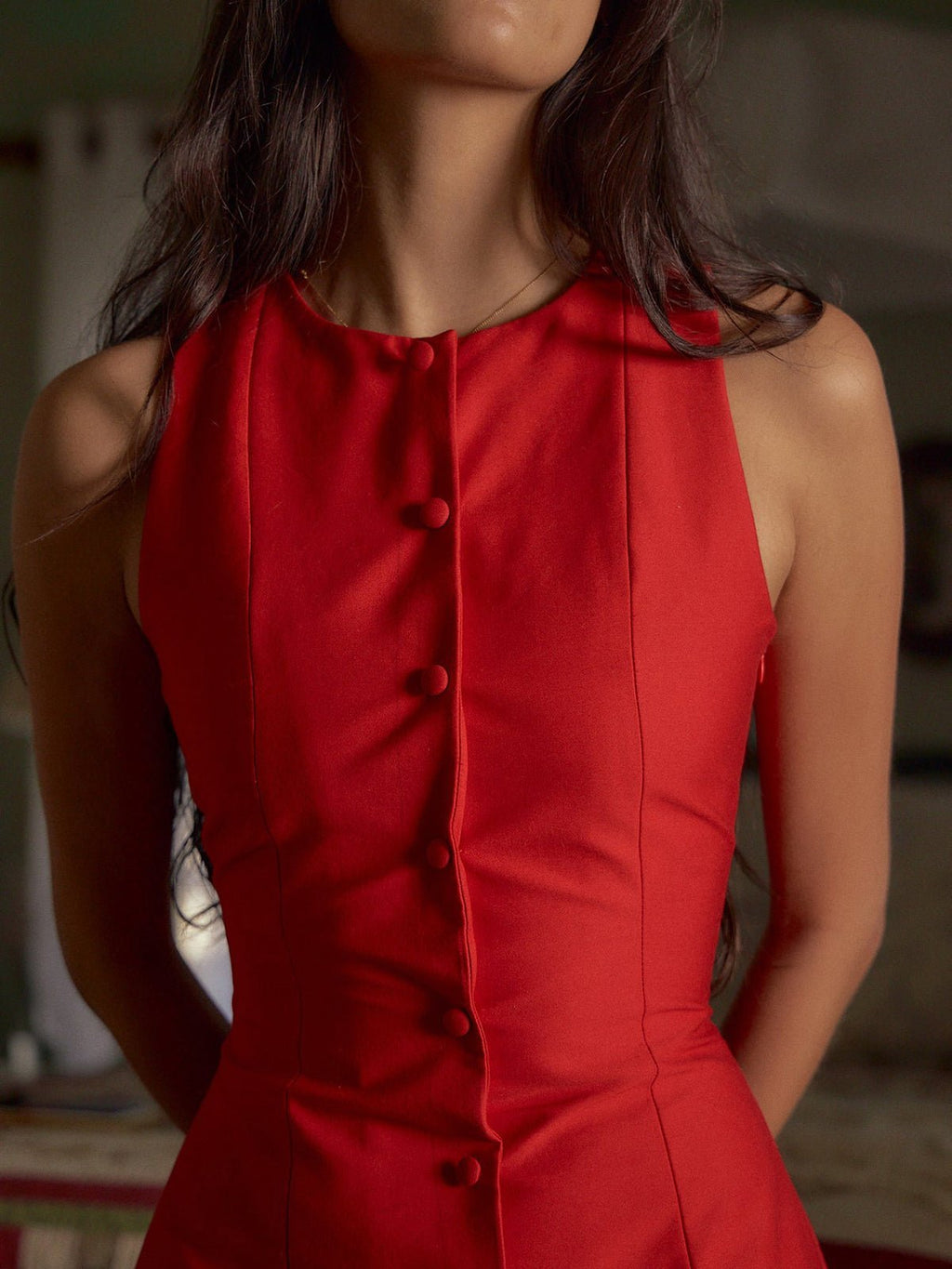Astra Button-Front Sleeveless Mini Dress