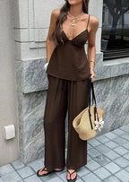 Aurore Deep V-Neck Cami & Wide Leg Pants Set