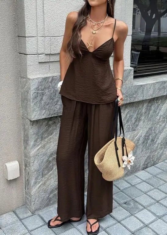 Aurore Deep V-Neck Cami & Wide Leg Pants Set