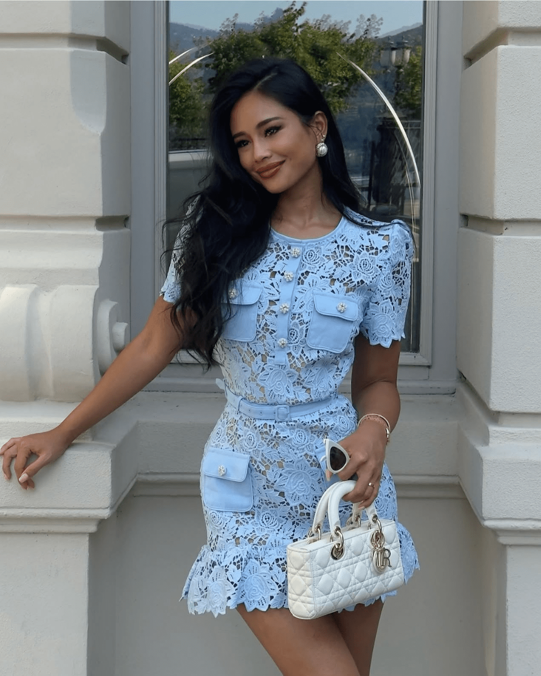 Azure Floral Lace Mini Dress