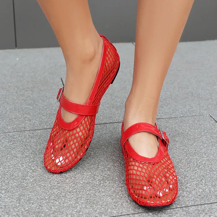 Adarsha Buckled Mesh Ballet Flats