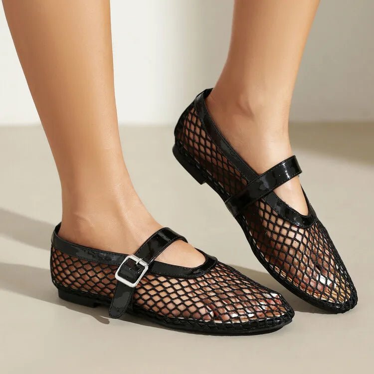 Adarsha Buckled Mesh Ballet Flats