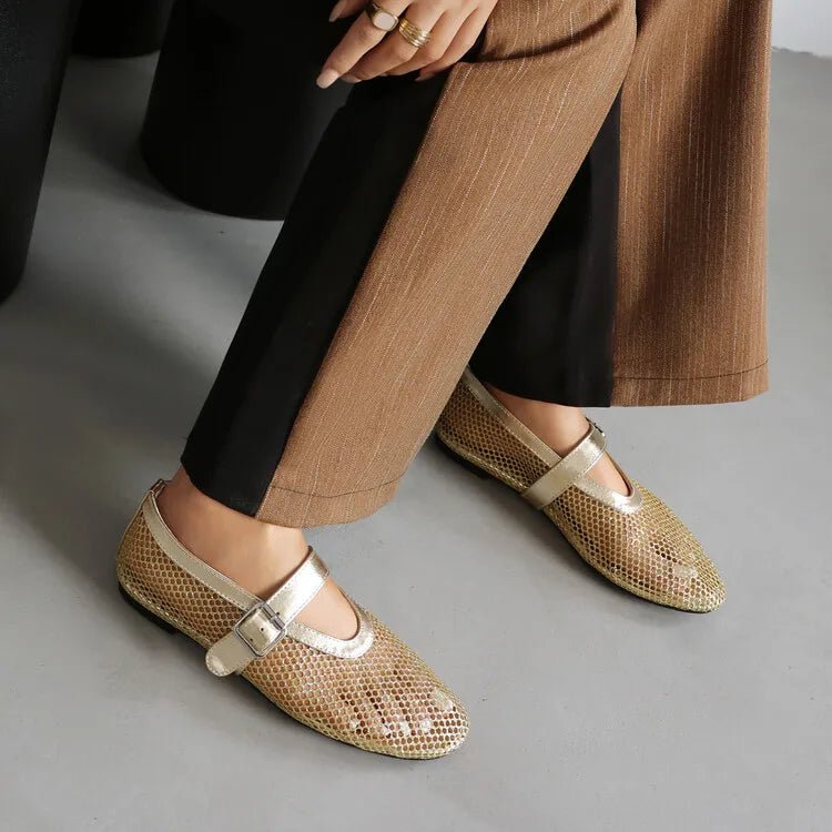 Adarsha Buckled Mesh Ballet Flats
