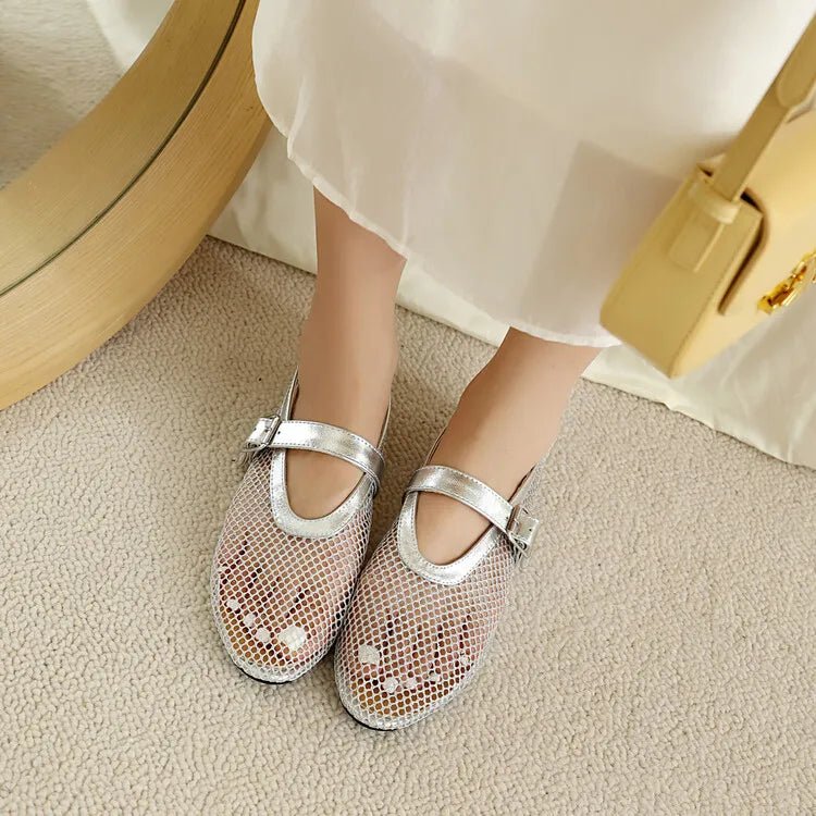 Adarsha Buckled Mesh Ballet Flats