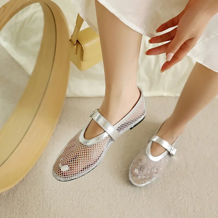 Adarsha Buckled Mesh Ballet Flats