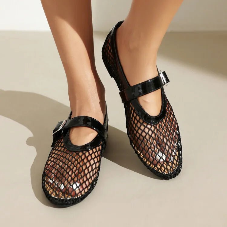 Adarsha Buckled Mesh Ballet Flats
