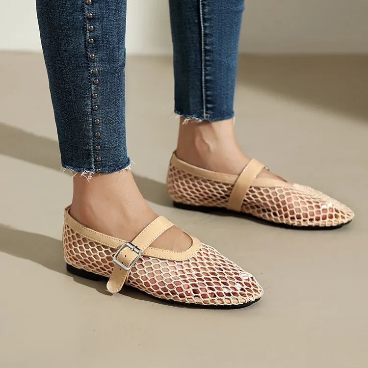 Adarsha Buckled Mesh Ballet Flats