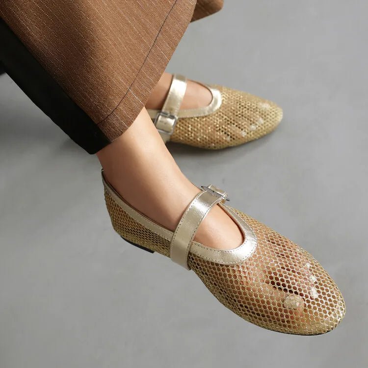 Adarsha Buckled Mesh Ballet Flats