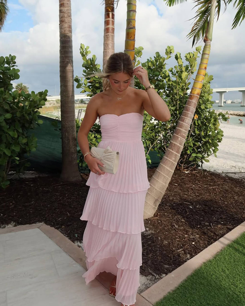 Adelita Strapless Pleated Tiered Maxi Dress