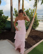 Adelita Strapless Pleated Tiered Maxi Dress