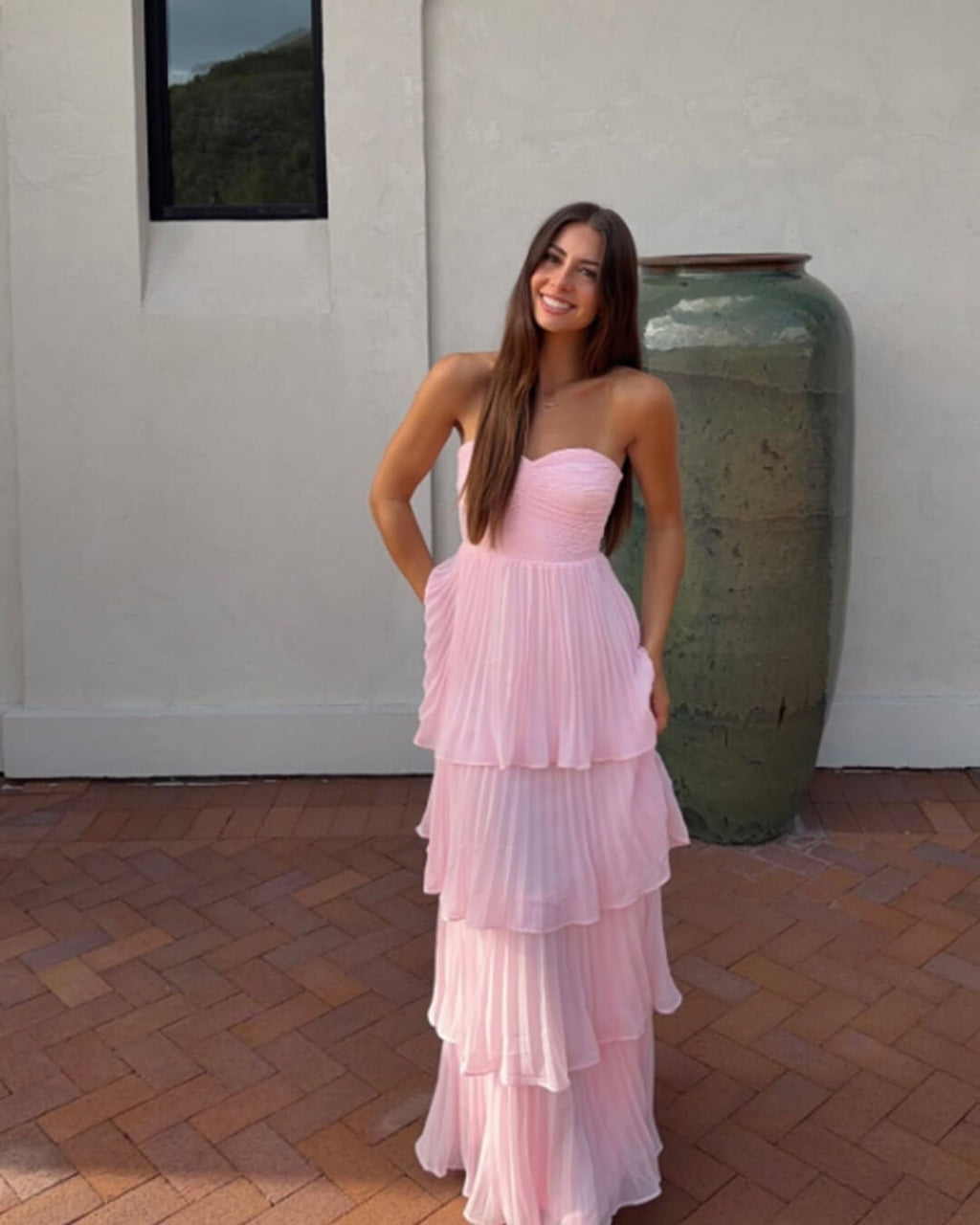 Adelita Strapless Pleated Tiered Maxi Dress
