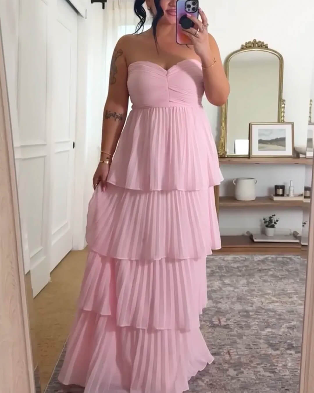 Adelita Strapless Pleated Tiered Maxi Dress