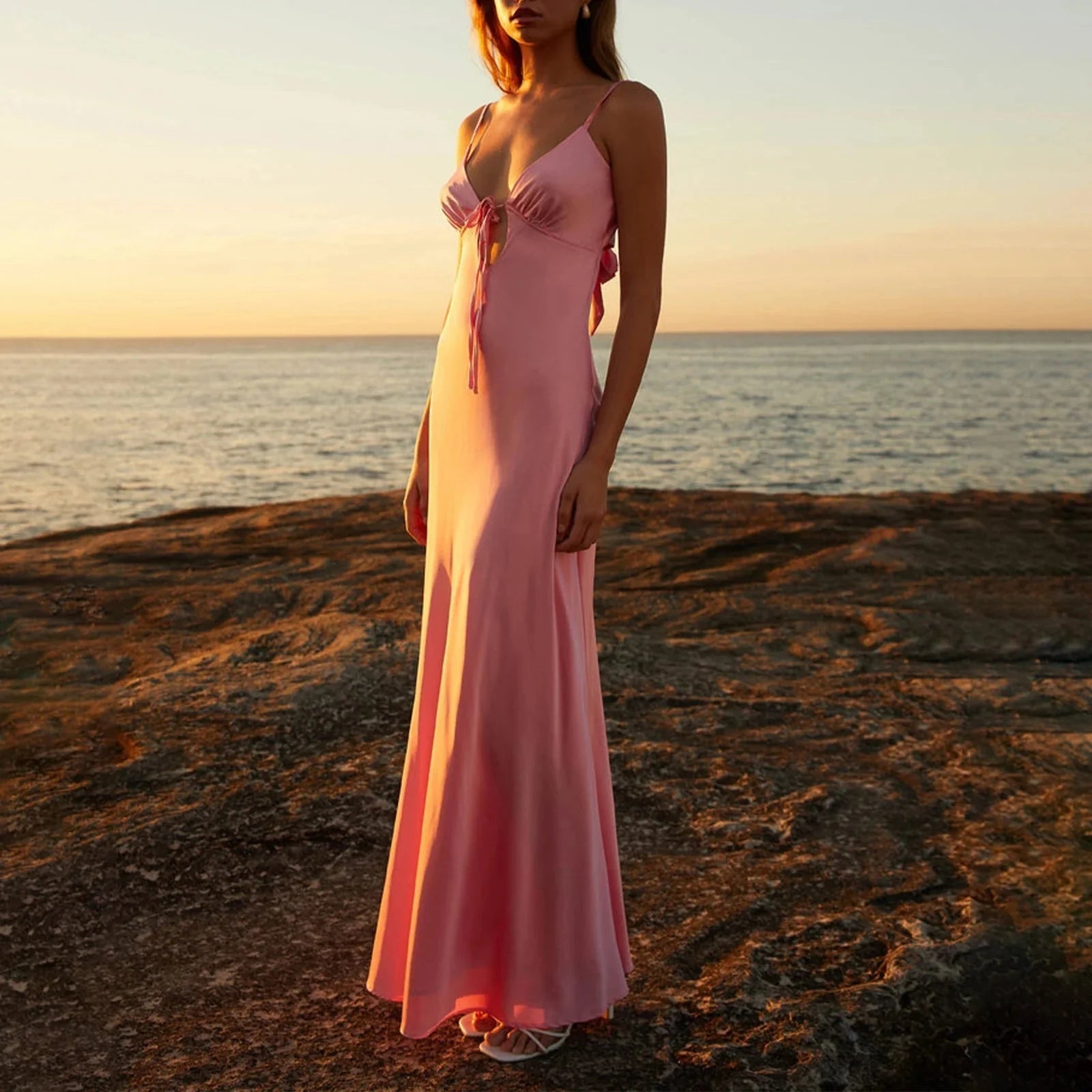 Aderinsola Backless Tie-Front Cami Dress