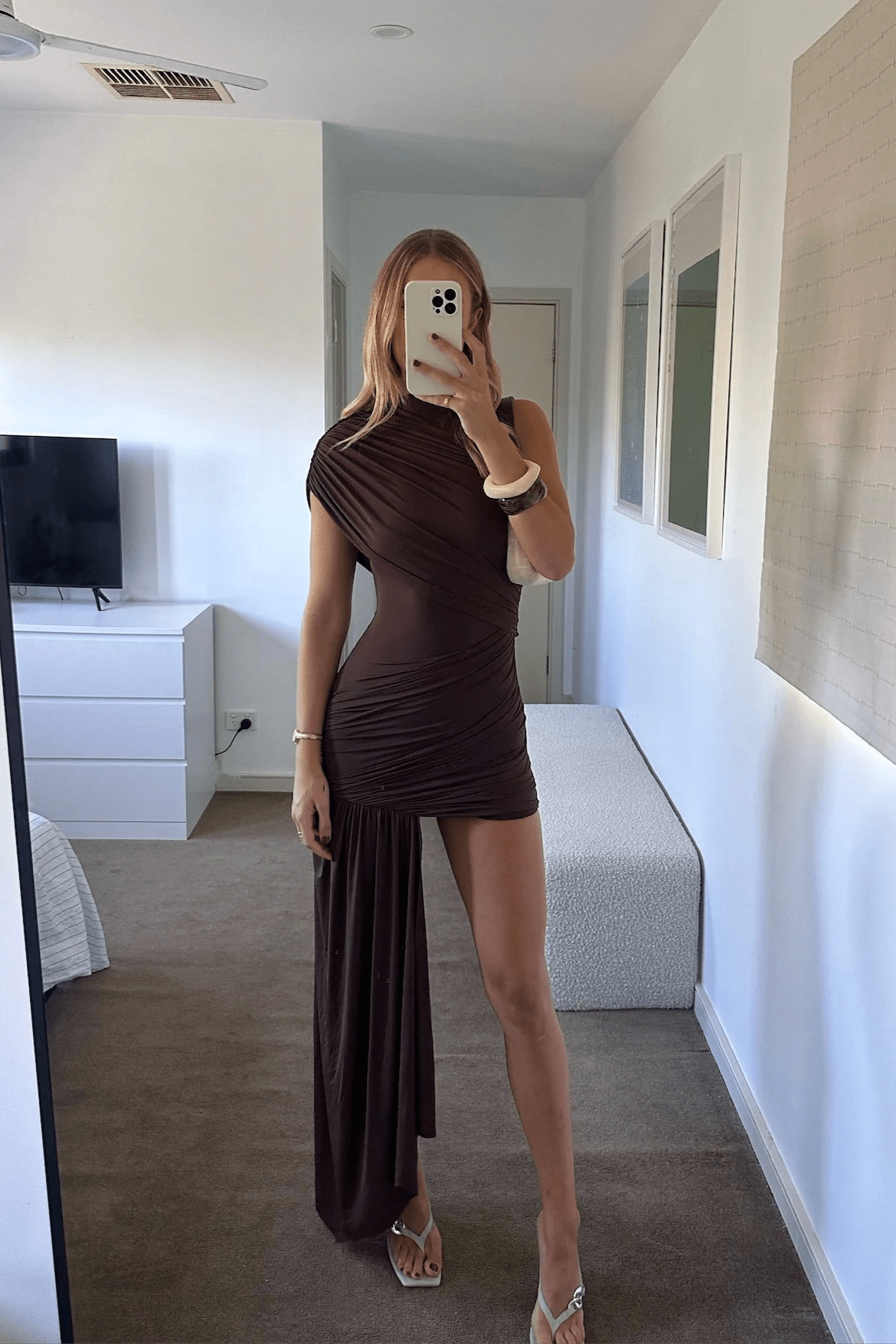 Adilenne High Neck Ruched Mini Dress