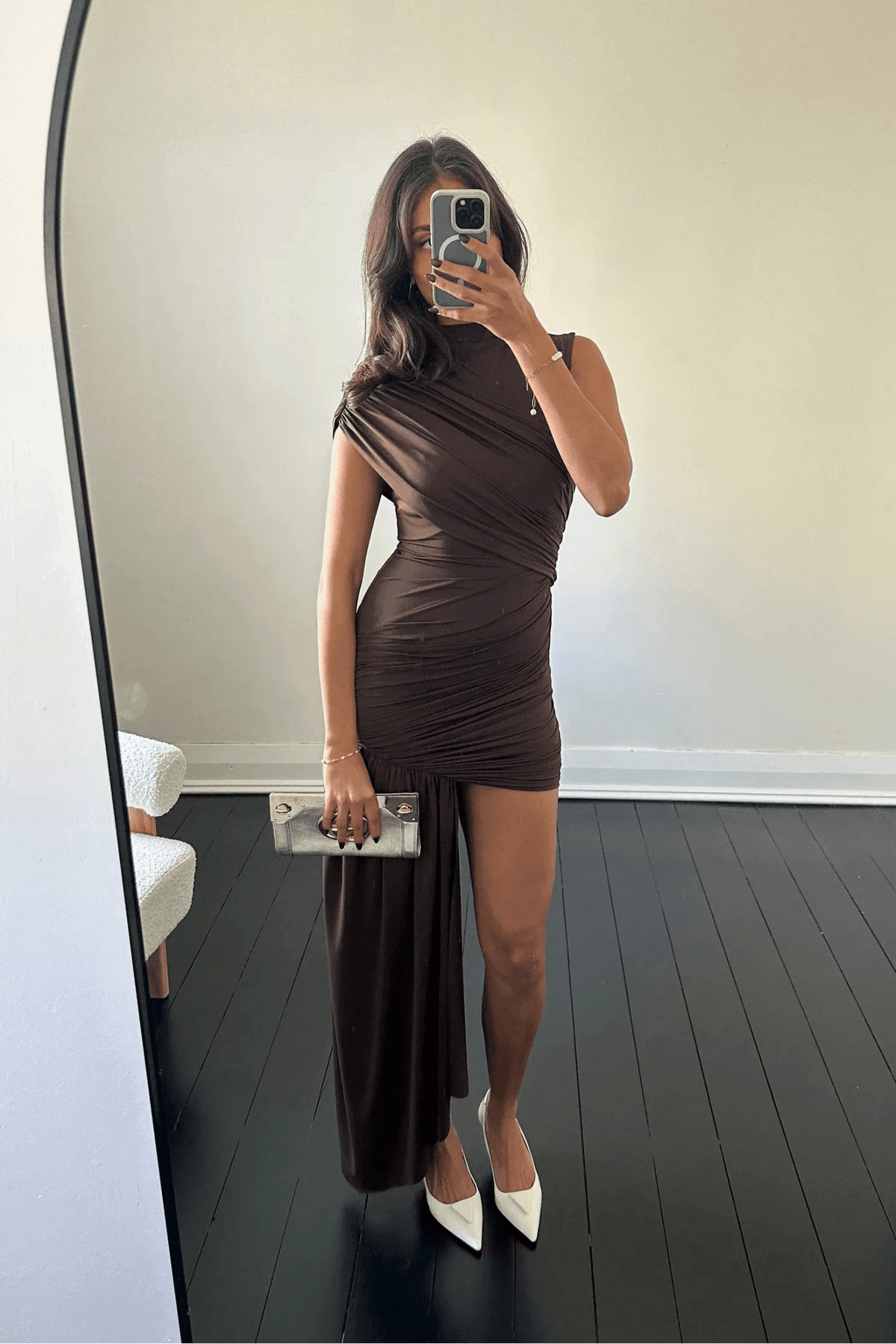 Adilenne High Neck Ruched Mini Dress
