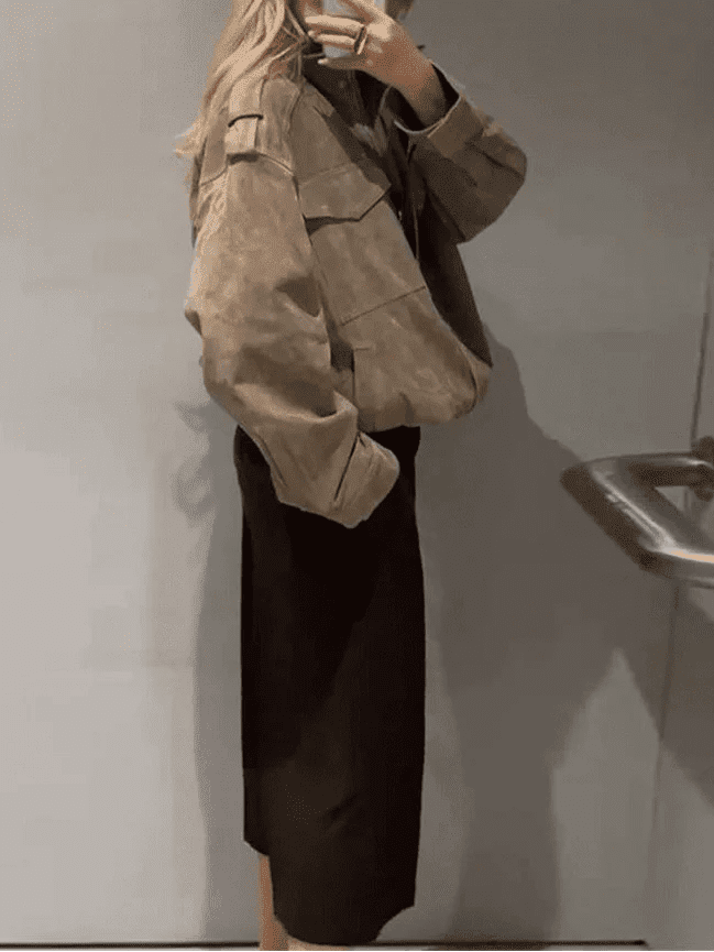Daniela High Neck Suede Pocket Jacket
