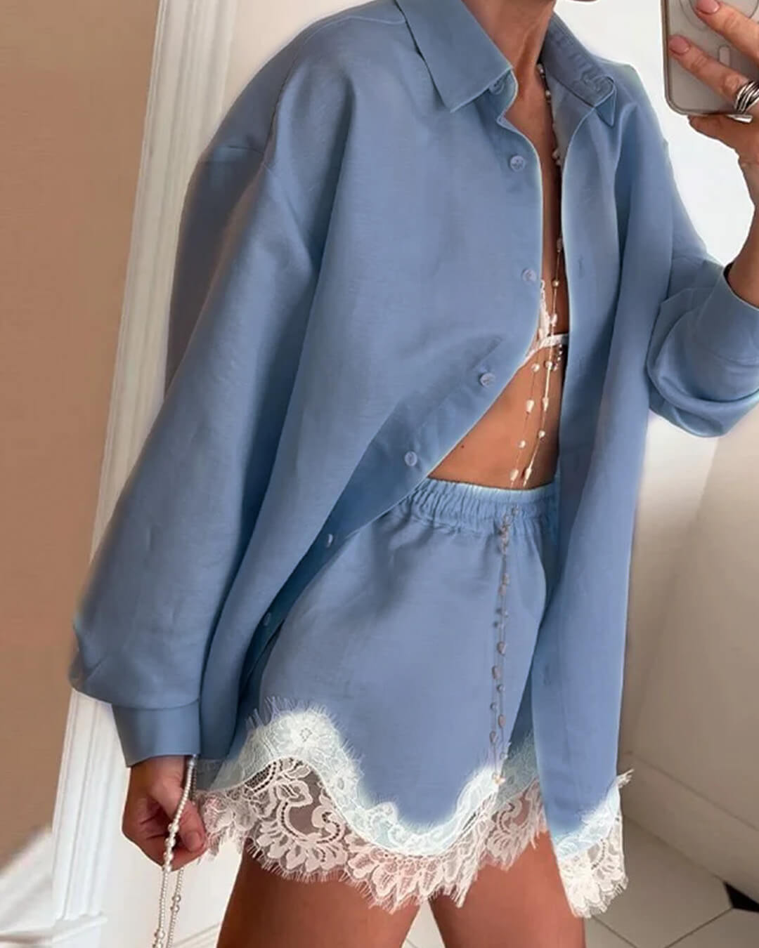 Helena Lace Patchwork Beach Shirt Set
